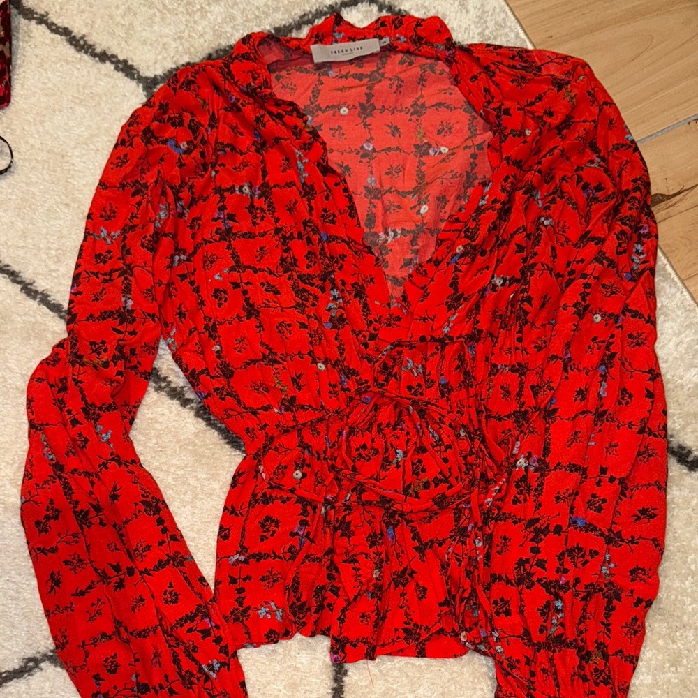 Chic Red Floral Blouse